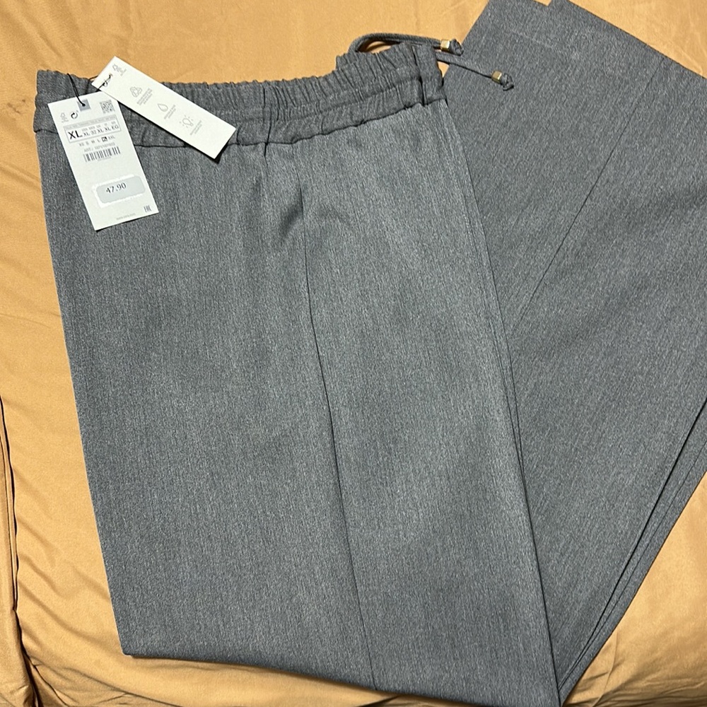 Zara medium gray brand, new drawstring, wide leg pants, size extra large - Picture 2 of 6